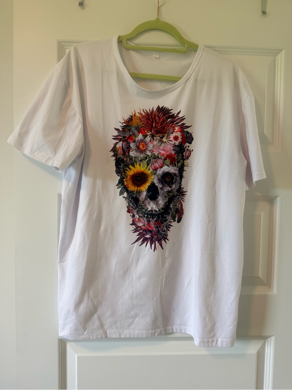 White Tee with Floral Skull Graphic